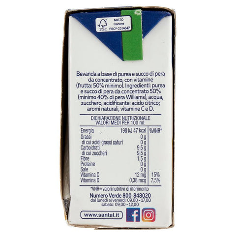 8x Santal pera con varietà Williams Getränk aus Birnenpüree und Saft aus Konzentrat, mit Vitaminen 3 x 200 ml