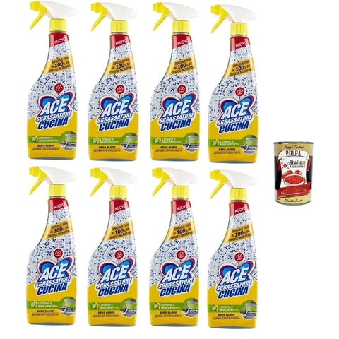 ACE Allzweckreiniger ACE Sgrassatore Cucina,Küchen Entfetter, Duft nach Zitrone und Bergamotte - Entfernt bis zu 100% verkrustetes Fett - Spray, 8x 600ml Original italienisch inkl. Italian Gourmet Polpa