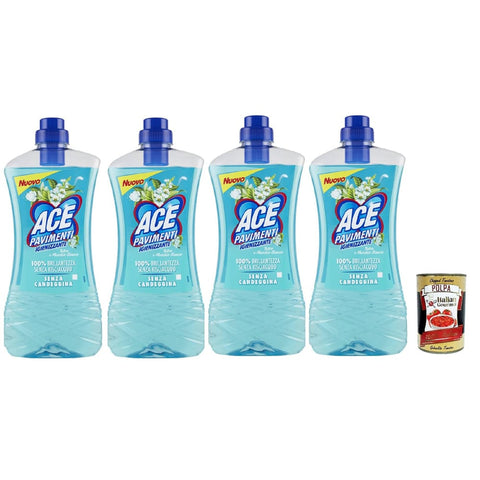 ACE Bodenreinigung ACE Pavimenti Bodenreiniger Hygiene - Talkum und Weißer Moschus, ohne Bleichmittel - reinigt gründlich und bringt Böden zum Glänzen, 4x 1Lt Original italienisch inkl. Italian Gourmet Polpa 400g