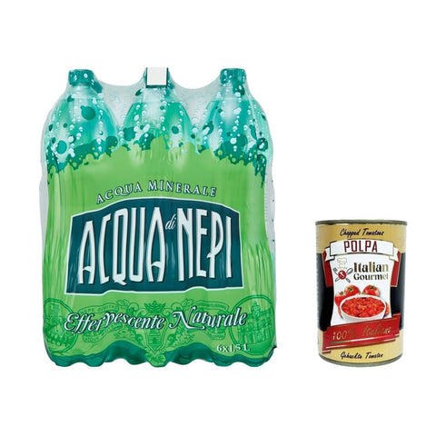 Acqua di Nepi Stilles Wasser Acqua di Nepi Acqua Minerale Effervescente Naturale, Natürliches sprudelndes Mineralwasser Pet 6 x 1,5 l Original italienisch inkl. Italian Gourmet Polpa 400g 8032804040014