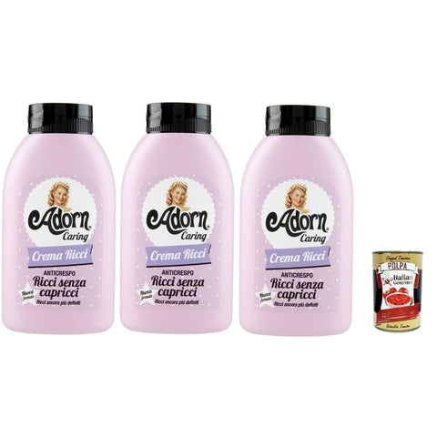 Adorn Crema Ricci Frisier-Cremes & Wachs Adorn Crema Ricci Anticrespo - Lockencreme - Anti-Frizz-Effekt - verleiht dem Haar Weichheit und Glanz 3x 200ml Original italienisch inkl. Italian Gourmet Polpa 400g
