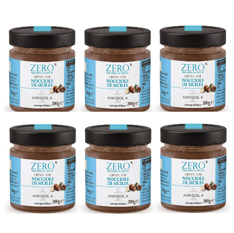 Agrisicilia Schokoladenaufstrich 6x Agrisicilia Crema alle Nocciole di Sicilia Zero Zuccheri Aggiunti Sizilianische Haselnusscreme ohne Zuckerzusatz 200 g