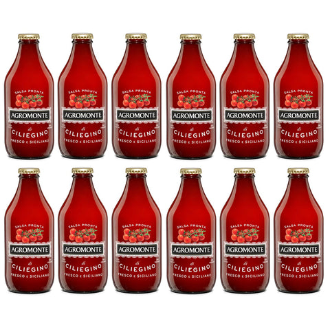 Agromonte Salsa Pronta di Pomodorino Ciliegino Fertige Kirschtomatensauce Tomatensauce Tomaten Sauce Tomatenpüree Glasflasche von 330 g 12x italienisch Original