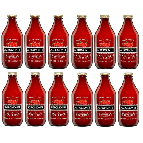 Agromonte Salsa Pronta di Pomodoro Datterino Fertige Datterino-Tomatensauce Tomaten Sauce Tomatenpüree Glasflasche von 330 g 12x italienisch Original
