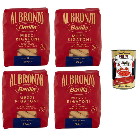 Al Bronzo Pasta Nudeln & Pasta Al Bronzo Pasta Mezzi Rigatoni Bronze Gezogene Pasta Rohe Verarbeitungsmethode 4x 500gr Original italienisch inkl. Italian Gourmet Polpa 400g