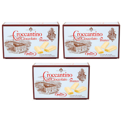 Alberti Knabberartikel Alberti Strega Croccantino al Cioccolato Bianco Croccante alle nocciole ricoperto di cioccolato bianco Knusprig mit 3x 300g italienisch Original 8001975045418