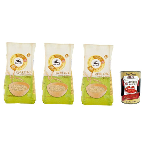 Alce Nero Fruchtaufstrich Alce Nero Pasta Corallini, Hartweizen Nudeln, Mit Cappelli-Hartweizen, Angebaut in Italien, 3x Packung mit 500g Original italienisch inkl. Italian Gourmet Polpa di Pomodoro 400g Dose 8032804040014