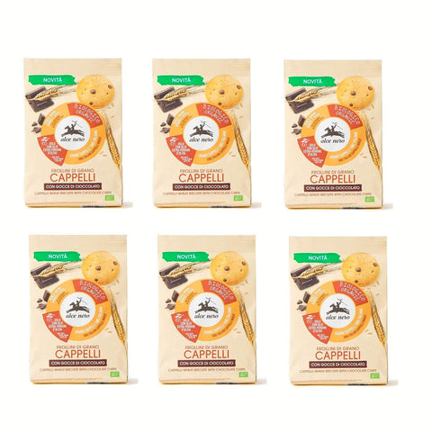 Alce Nero Frollini di grano Cappelli con gocce di cioccolato Bio Weizenkekse mit dunkle Schokoladentropfen Kekse 6x250g Original italienisch