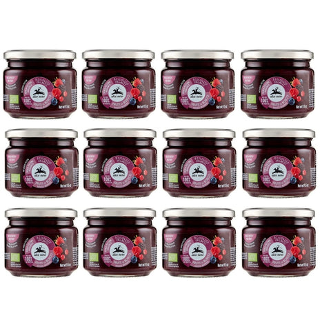 Alce Nero Konfitüren Alce Nero Composta di Frutti di Bosco Biologica Bio Kompott von Beeren mit Bio Erdbeeren, Brombeeren, Heidelbeeren, roten Johannisbeeren und Himbeeren 270 g italienisch Original 8009004809550