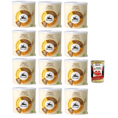 Alce Nero Malzkaffee Alce Nero Orzo solubile, Classico Instant lösliche Gerste Getreidekaffee kaffee, 12x 125g Original italienisch inkl. Italian Gourmet Polpa 400g 8032804040014