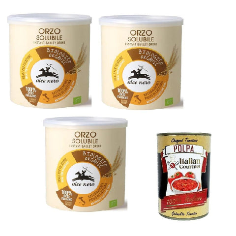 Alce Nero Malzkaffee Alce Nero Orzo solubile, Classico Instant lösliche Gerste Getreidekaffee kaffee, 3x 125g Original italienisch inkl. Italian Gourmet Polpa 400g 8032804040014