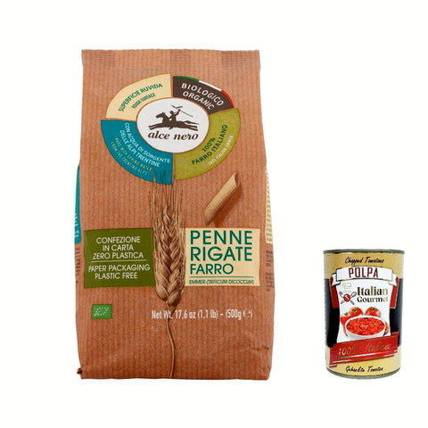 Alce Nero Penne rigate al farro, Penne rigate mit Emmer Wheat, 100% Vollkorn 500 g Nudeln & Pasta italienisch Original