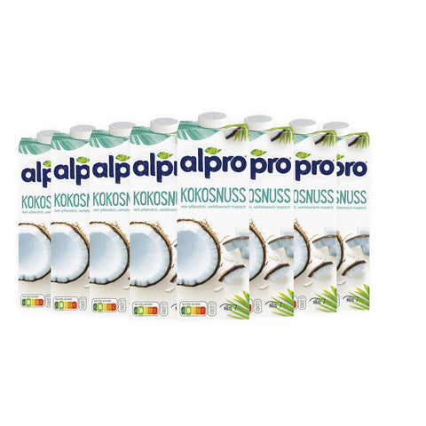 Alpro Kokosnuss Drink Original mit Reis 0% Zuckerzusatz je1 Liter Kalorienarm 8x italienisch Original