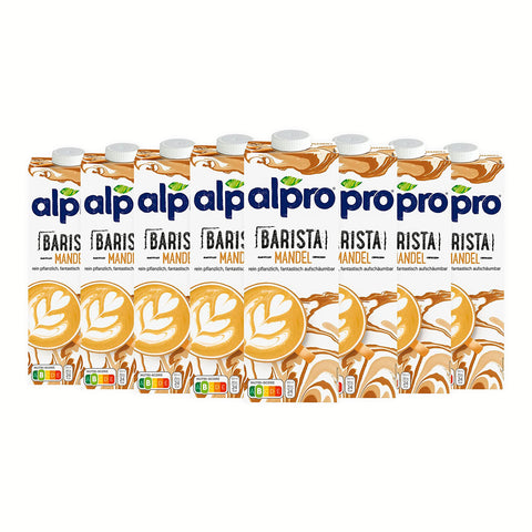 Alpro Barista Mandel nussiger Geschmack Zuckerarm Aufschäumbar je 1 Liter 8x Original italienisch