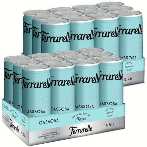 Amanti taste and passion Ferrarelle Gassosa, alkoholfreies Getränk, Efferverscente, Durstlöscher, 24 Aluminium-Dosen à 25 ml, plastikfrei, Zitronenaroma Original italienisch