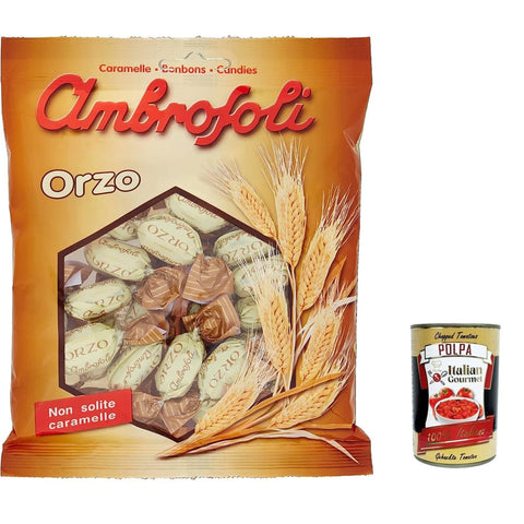 Ambrosoli Frucht- & Kräuterbonbons Ambrosoli Caramelle Orzo, Gerstenbonbons sweet 150g 12x Original italienisch inkl. Italian Gourmet Polpa 400g 8006450022410