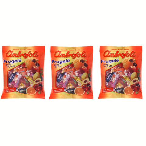 Ambrosoli Frugelé Fruchtgelee in den Geschmacksrichtungen Erdbeere, Zitrone 3x130g Original italienisch Fruchtgummis