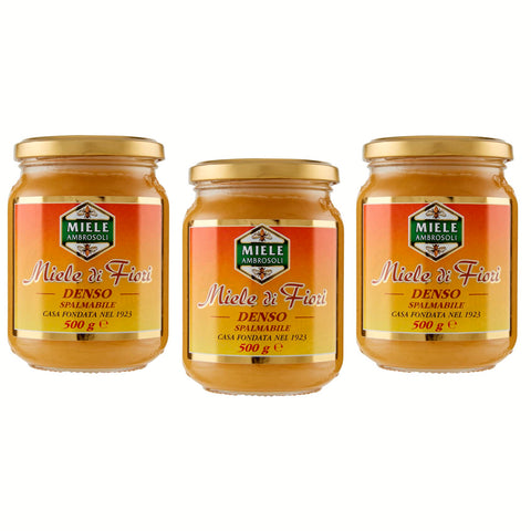 Ambrosoli Miele di Fiori Denso Spalmabile Streichfähig Dichter Blütenhonig Honig Glas 500 g 3x italienisch Original