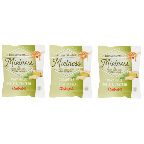Ambrosoli Honig Ambrosoli Mielness Miele&Zenzero Honigbonbons mit Ingwer Beutel mit Süßigkeiten bonbons 90 g 3x italienisch Original 8006450030088
