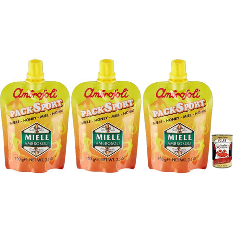 Ambrosoli Honig Ambrosoli Packsport Miele Millefiori, sport honey honig, IDEAL FÜR Sportler, Frühstück, sehr streichfähig. 3x 100g inkl. Italian Gourmet polpa 400g Original italienisch 8032804040014