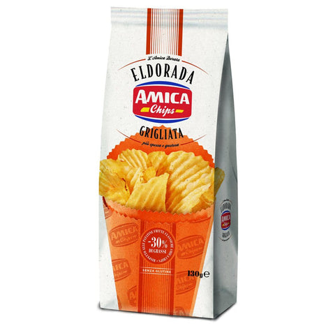 Amica Chips Eldorada Grigliata Salzige Kartoffelchips mit gewelltem Schnitt glutenfreie knusprige Kartoffel chips 130 g 5x italienisch Original
