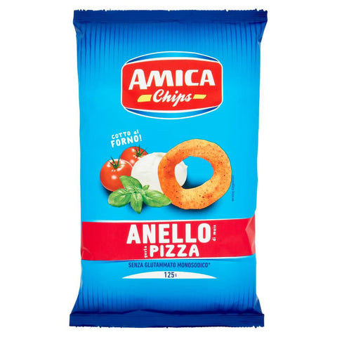 Amica chips Chips Amica chips Anello Pizza Mais-Snacks mit Pizzageschmack Salziger Snack 125g Beutel 15x Original italienisch 8008714006358