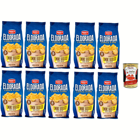 Amica Chips Eldorada Salzige Kartoffelchips mit Zitrone und Basilikum 10x 130 g glutenfreie knusprige Kartoffel chips italienisch Original