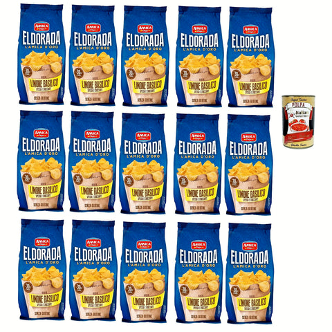Amica Chips Eldorada Salzige Kartoffelchips mit Zitrone und Basilikum 15x 130 g glutenfreie knusprige Kartoffel chips italienisch Original