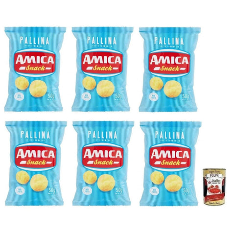 Amica Chips Chips Amica Chips Pallina al Formaggio Mais-Snacks mit Käsegeschmack Salziger Snack 50g Beutel 6x Original italienisch inkl. Italian Gourmet Polpa di Pomodoro 400g Dose 8008714001292