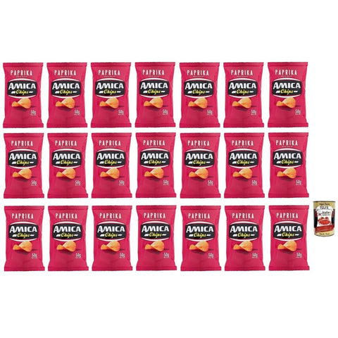 Amica chips Chips Amica chips Patatine Paprika Kartoffelchips mit Paprika Geschmack Salziger Glutenfrei -Beutel 50 g 21x italienisch Original + kostenlos Polpa di Pomodoro 400 g 8008714001292