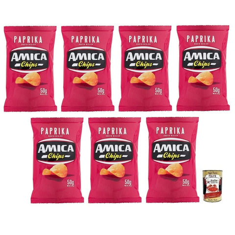 Amica chips Chips Amica chips Patatine Paprika Kartoffelchips mit Paprika Geschmack Salziger Snack Glutenfrei Beutel 7x 50g italienisch Original 8008714001292