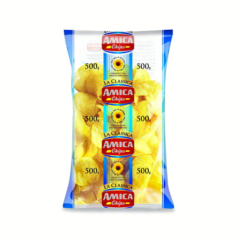 Amica Chips Patatine salate 'Kartoffelchips gesalzen' 1x500g Original italienisch Snack
