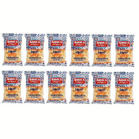 Amica chips Sapore di sale Grigliata 50% di sale Gegrillte Kartoffelchips 50% Salz 12x 175 g italienisch Original