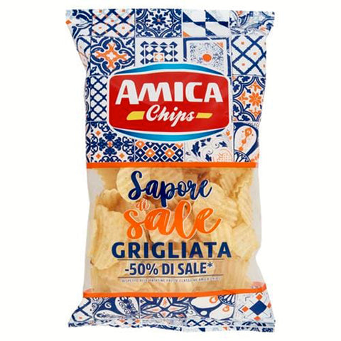 Amica chips Sapore di sale Grigliata 50% di sale Gegrillte Kartoffelchips 50% Salz 3x 175 g italienisch Original