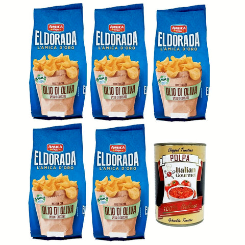 Amica chips Eldorada Chips mit Olivenöl Kartoffelchips gesalzen Kartoffel 5x130 g italienisch Original + kostenlos polpa 400 g