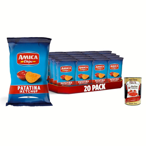 Amica Chips Snack Kuchen & Backwaren Amica Chips | La Patatina Gusto Ketchup, Ketchup schmecken Chip, Gluten freie Snacks mit Sonnenblumenöl, natürliches Aroma, 20 x 100 g italienisch Original 8008714001827