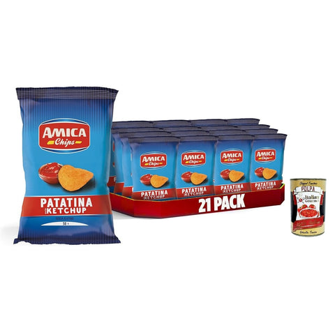 Amica Chips Snack Kuchen & Backwaren Amica Chips | La Patatina Gusto Paprika, Chips mit Paprika geschmack, glutenfreier Snack, mit Sonnenblumenöl, natürliches Aroma, 21 x 50 g Original italienisch inkl. Italian Gourmet Polpa 400g 8032804040014