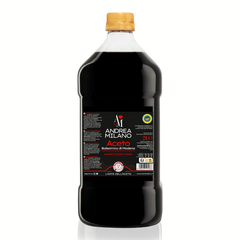 Andrea Milano Balsamessig aus Modena IGP, Rotes Blatt, lange in edlen Holzfässern gereift, ideal für Marinaden und Saucen, Hergestellt in Italien, PET . 2 L Original italienisch