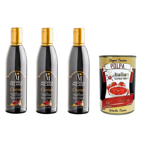 Andrea Milano Essig Andrea Milano Crema con Aceto Balsamico di Modena IGP Creme mit Balsamico-Essig aus Modena 3x250ml Original italienisch inkl. Italian Gourmet Polpa 400g 0