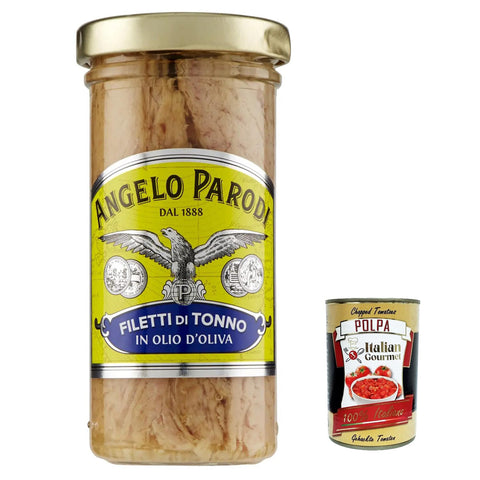 Angelo Parodi Filetti di Tonno in Olio d'Oliva in vetro Thunfischfilets in Olivenöl in Glas 150 g 6x italienisch Original + kostenlos polpa 400 g