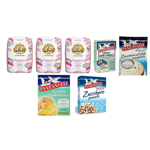 Antimo Caputo Abgepackte Gebäckstücke Antimo Caputo Pasticceria Caputo Paneangeli Bäckereiprodukte Gebäckprodukte Mehl - Kuchencreme - Vanille Puderzucker - Kornzucker - Vanillehefe 7 Stücke 100% Italienische Produkte Testpaket Original italienisch