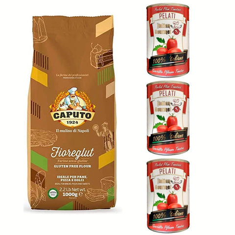 Antimo Caputo Gemüse Antimo Caputo Mulino Caputo Fioreglut Glutenfreies Mehl 1kg inkl. Italian Gourmet 100% italienische geschälte Tomaten dosen 3x 400g Original italienisch 8014601651969