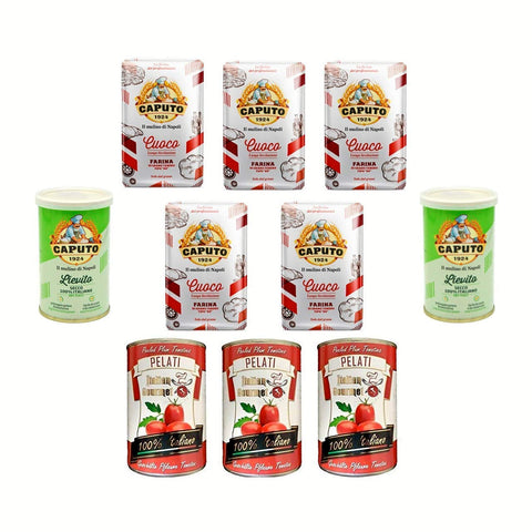 Antimo Caputo Testpaket Caputo Cuoco Farina Pizzamehl Mehl 5x1 Kg italienisch Original + kostenlos 100% italienische geschälte Tomaten dosen 3x400 g + 2x Caputo