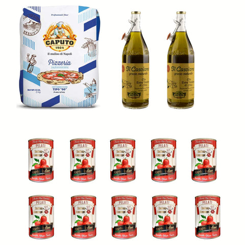 Antimo Caputo Testpaket Mehl Caputo Pizzeria Kg. 5 + 2x Farchioni Casolare Olio Extra Vergine Grezzo 1000 ml italienisch Original Öl + kostenlos Pelati 100%