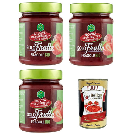 Apicoltura Casentinese Konfitüren Apicoltura Casentinese marmellata Solo Frutta Fragole Nur Erdbeer-Fruchtmarmelade 3x295 g Original italienisch inkl. Italian Gourmet Polpa di Pomodoro 400g 8032804040014