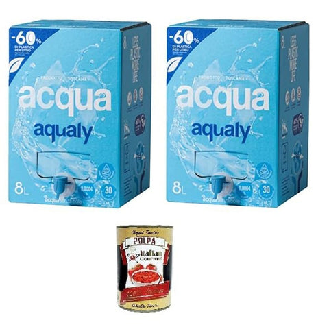 AQUALY Acqua Naturale Kaffee & Tee AQUALY Acqua Naturale in BOx da 8lt con erogatore Natürliches Wasser in 2x 8-Liter-Box mit Spender Original italienisch inkl. Italian Gourmet Polpa 400g 8032804040014