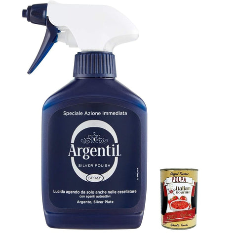 Argentil Metallreiniger Argentil Spezifisches Reinigungsmittel für Silber, Spray, schnelles Polieren und antioxidative Wirkung, mit selbstaktiven Wirkstoffen,150 ml Original italienisch inkl. Italian Gourmet Polpa 400g 8003650003232