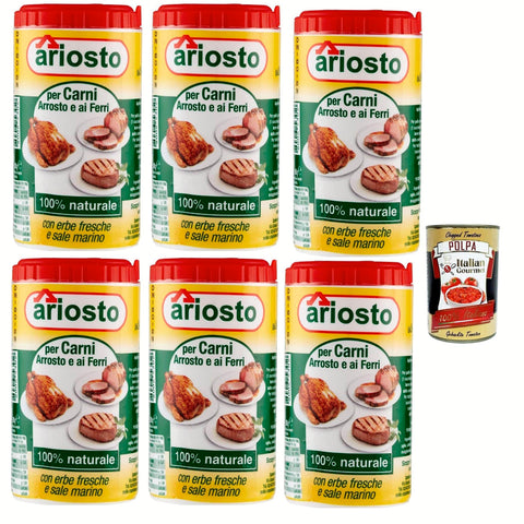 Ariosto Gewürz für gebratenes und gegrilltes Fleisch 80 g 6x italienisch Original Pastasauce + kostenlos Polpa 400 g