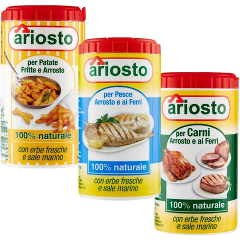 ariosto Gewürzmischungen ariosto 12x Gewürz für gebratenen und gegrillten Fisch, Fleisch und Brat- und Bratkartoffeln 80g Testpaket Original italienisch inkl. Italian Gourmet Polpa 400g 80065357