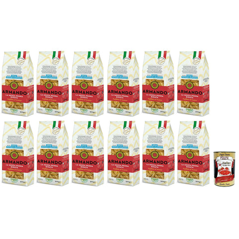 Armando La Mezza Penna Rigata Bronzegezogene Nudeln 100% Italienische Pasta 500 g 12x italienisch Original + kostenlos Polpa di Pomodoro 400 g Dose